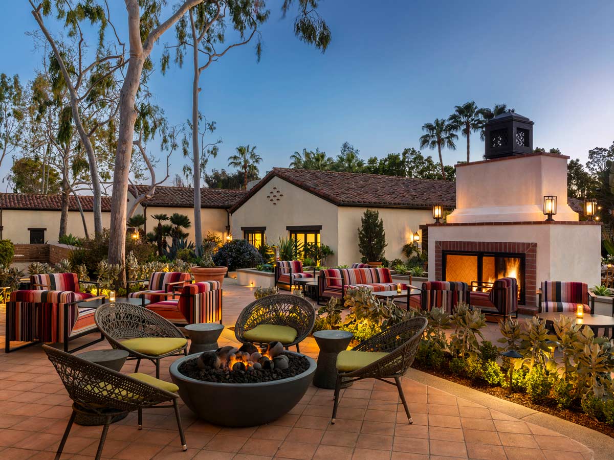 Outdoor fireside lounge at Estancia La Jolla